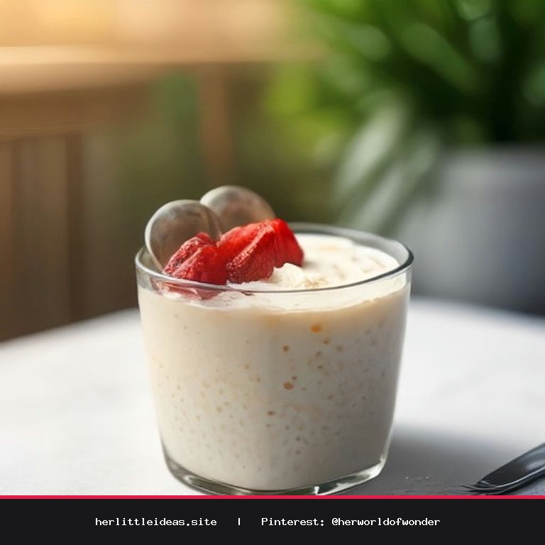 Close-up shot of a spoon scooping creamy chia seed pudding topped with fresh berries.