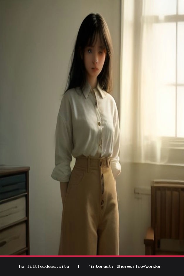 Woman wearing an oversized white linen button-down shirt paired with vintage denim jeans in a bright, sunlit room.
