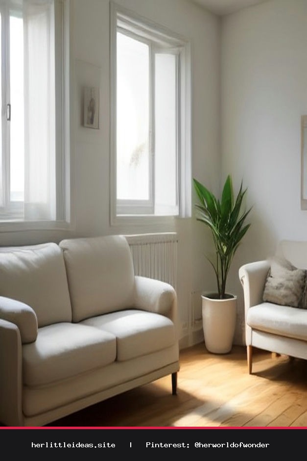 Sunlit minimalist Scandinavian living room with a cream bouclé sofa, light oak wood floor, and sheer white curtains.
