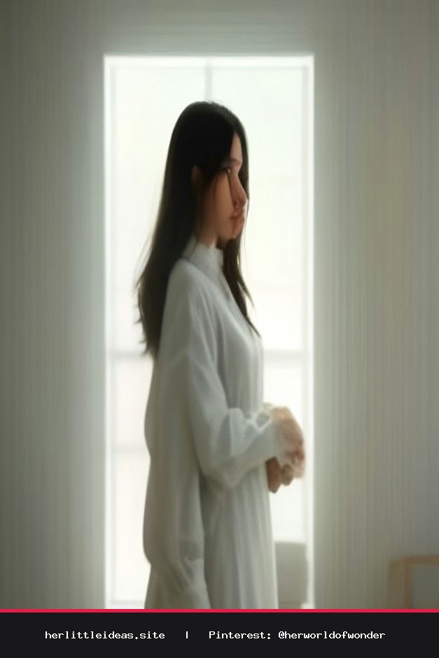 A woman wearing a crisp oversized white linen shirt in a sunlit, minimalist room.