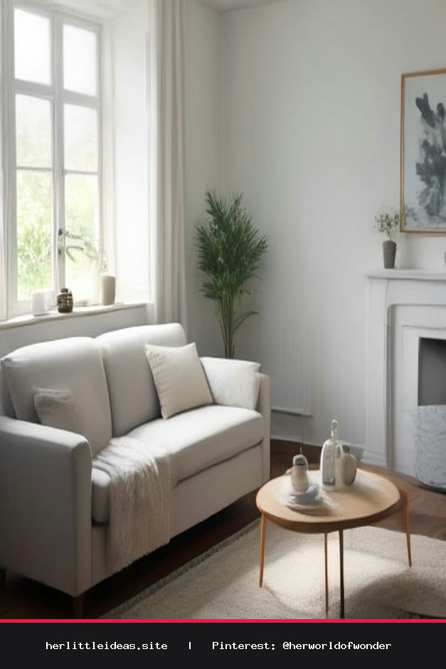 A sunlit Scandinavian living room featuring a cream linen sofa, light oak coffee table, and soft textured wool rug.
