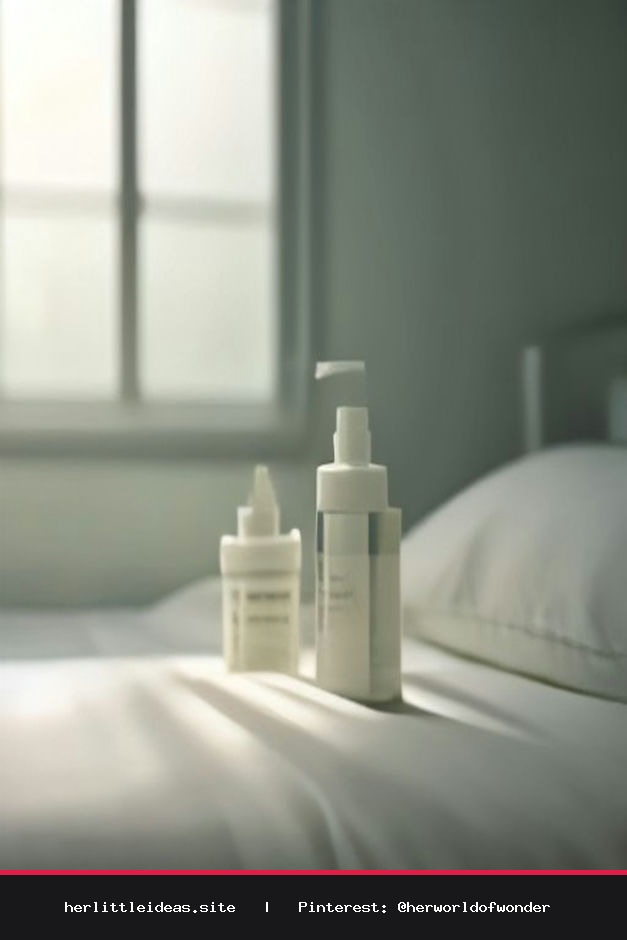 A woman with glowing skin smiling in a sunlit room with minimal skincare products nearby.